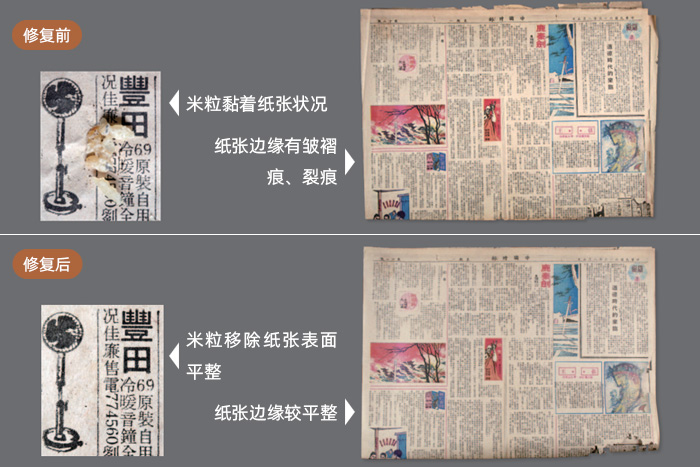 朱西寧《鹿秦劍（下）》報(bào)紙除酸修護(hù)前后的比較